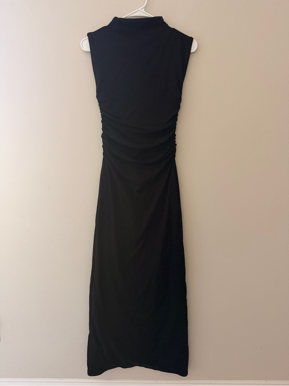 Meshki Black Sleeveless Ruched Maxi Dress